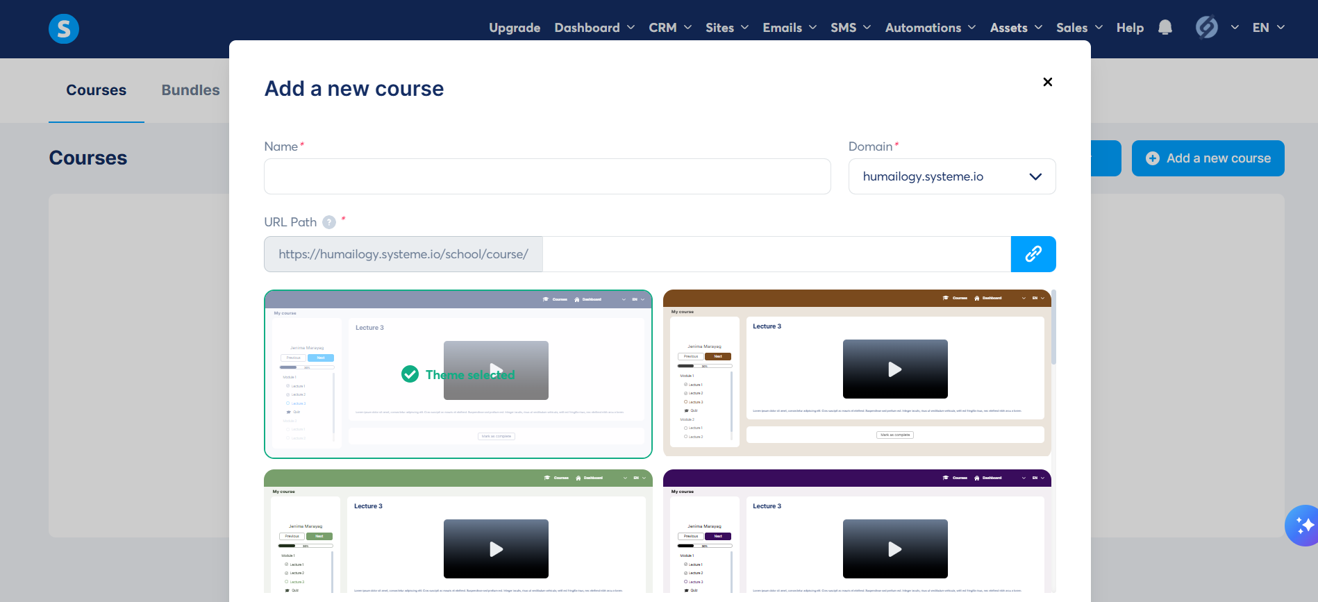 systeme.io course area interface